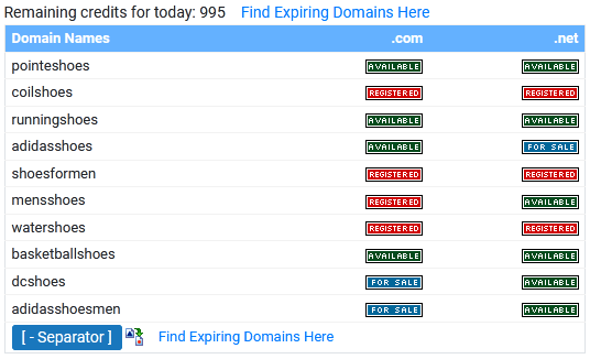 The domain list