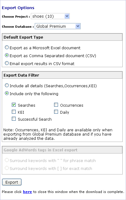 Export Options