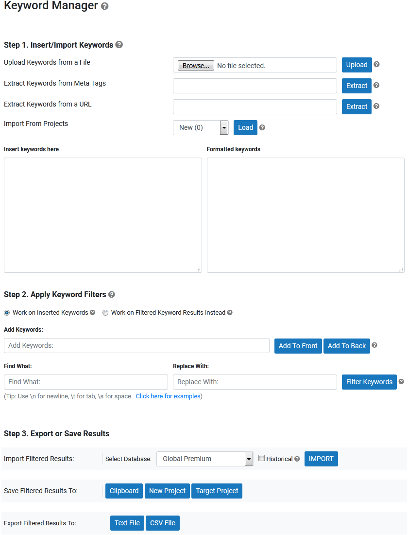 Keyword Filter Page