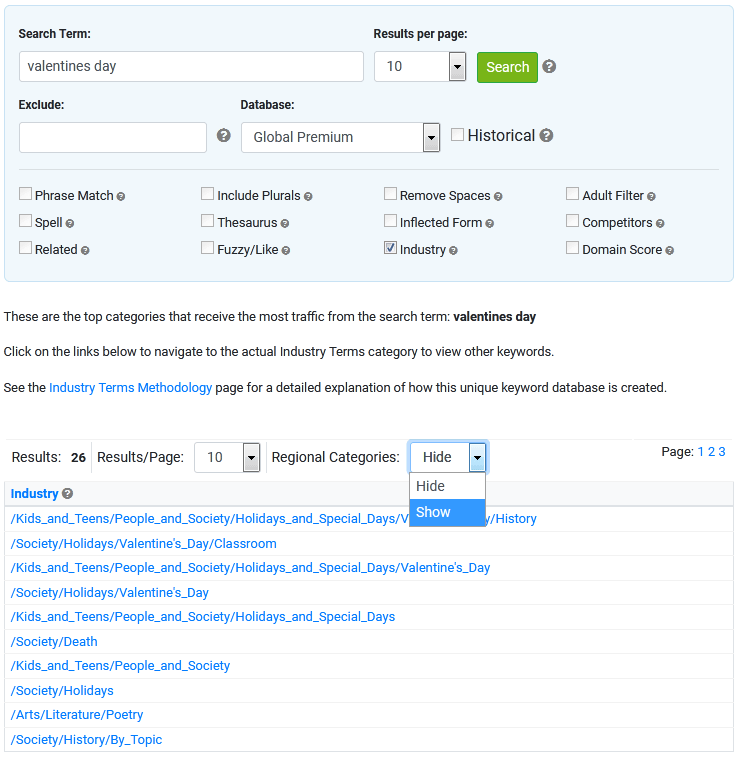 Industry Categories Regional option