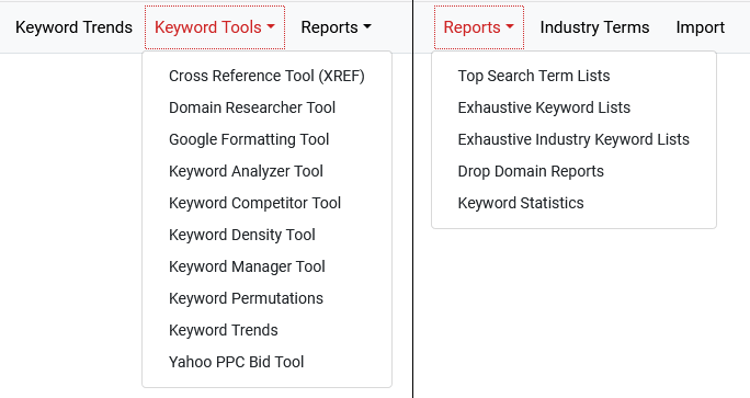Keyword Research Interface Toolbar