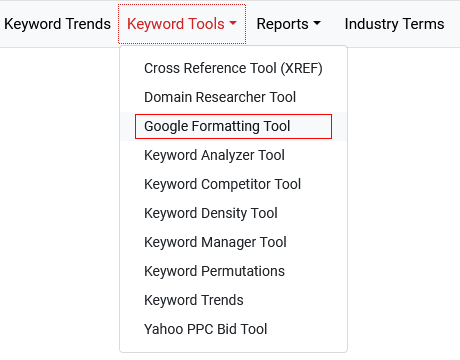 Keyword Tools Menu