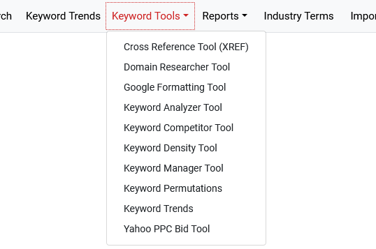 Keyword Tools Menu