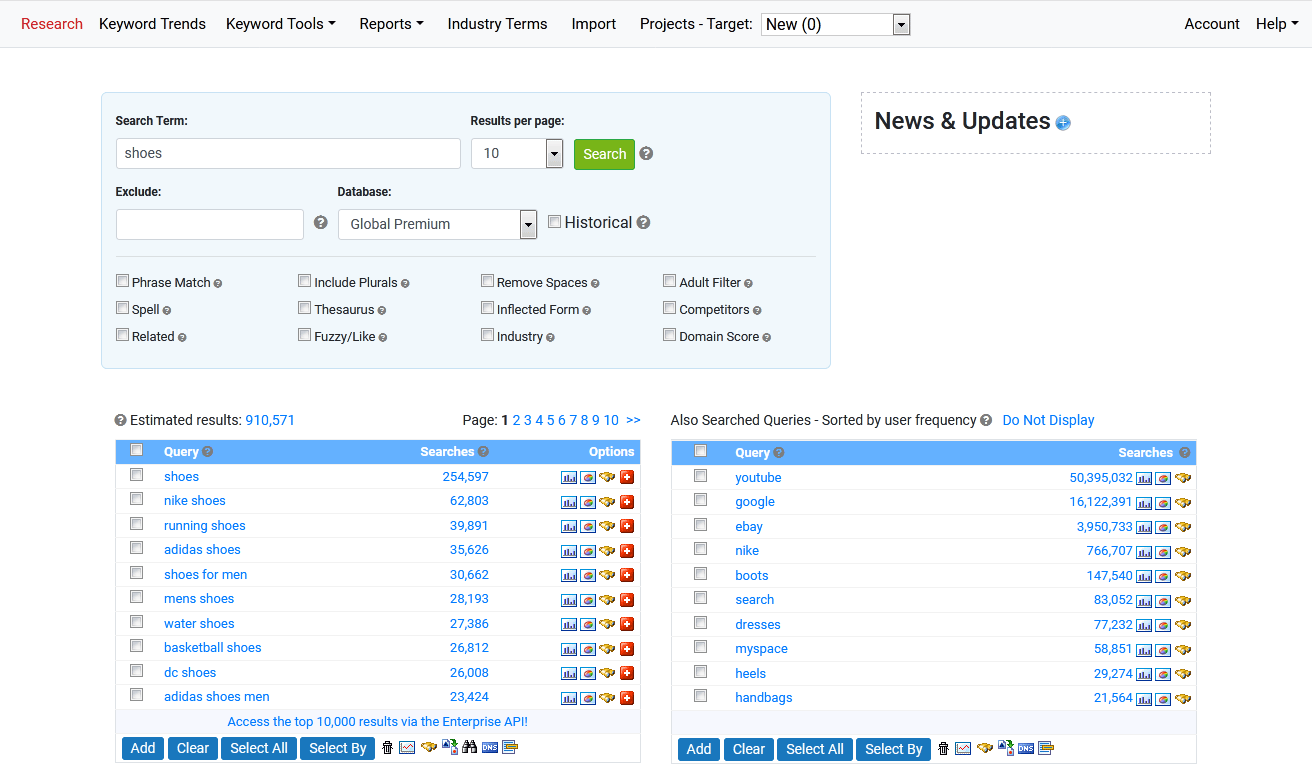 Keyword Research Interface