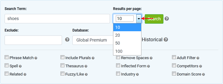 Step 2 - Select results to be displayed per page