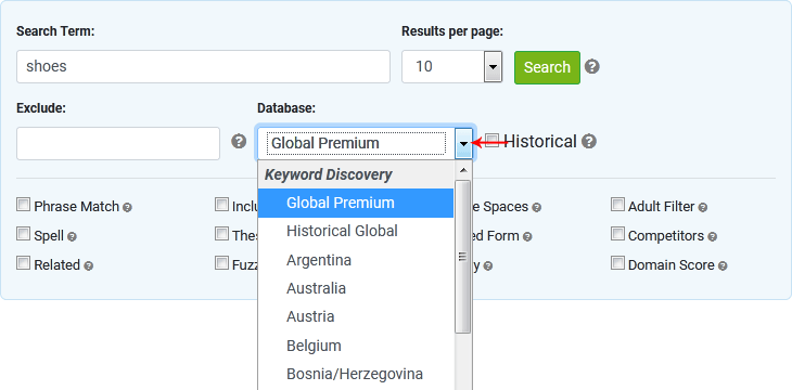 Select a database