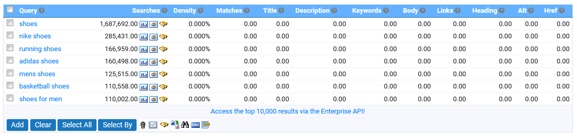 Cross Reference Tool results